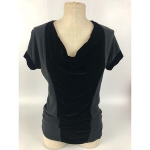 Calvin Klein Black Velvet & Silk Blend Blouse Top Cowl Neck Size Small READ